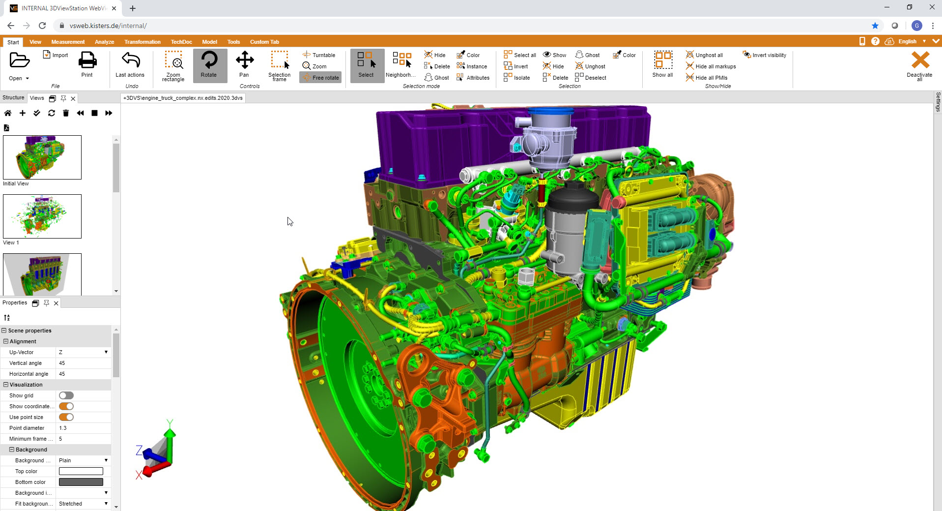 a complex truck engine with WebViewer