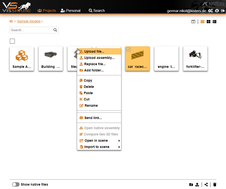 VisShare project tiles and actions